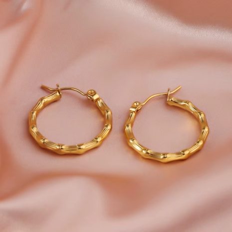 Bamboo Hoop Earrings -18K Gold