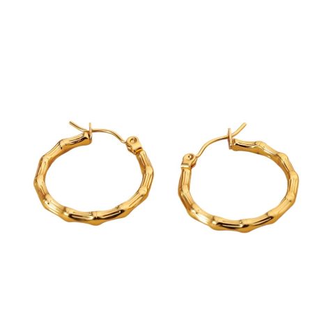 Bamboo Hoop Earrings -18K Gold