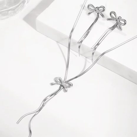 Bow Tassel Collar Necklace -Sterling Silver