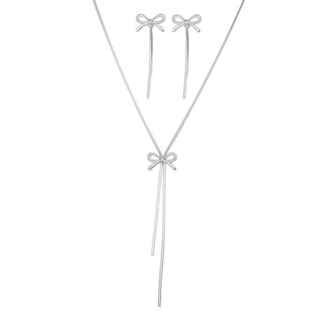 Bow Tassel Collar Necklace -Sterling Silver